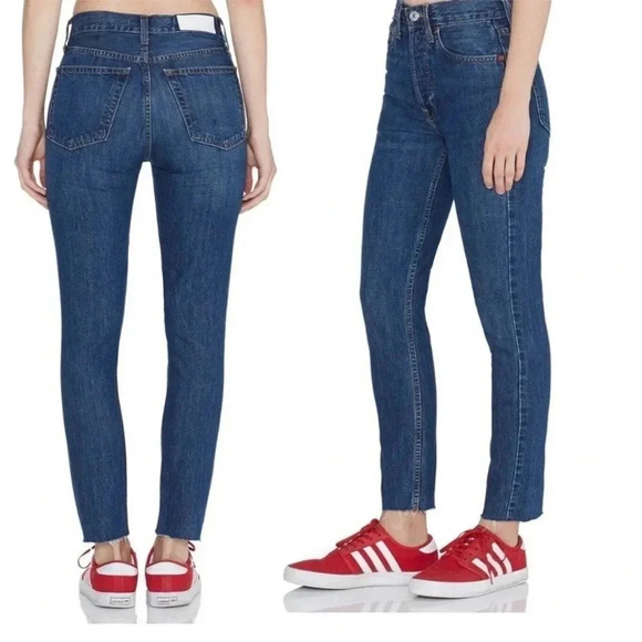Re/Done Denim - REDONE Originals High Rise Straight Leg Crop Jeans Dark Wash Denim Size 27